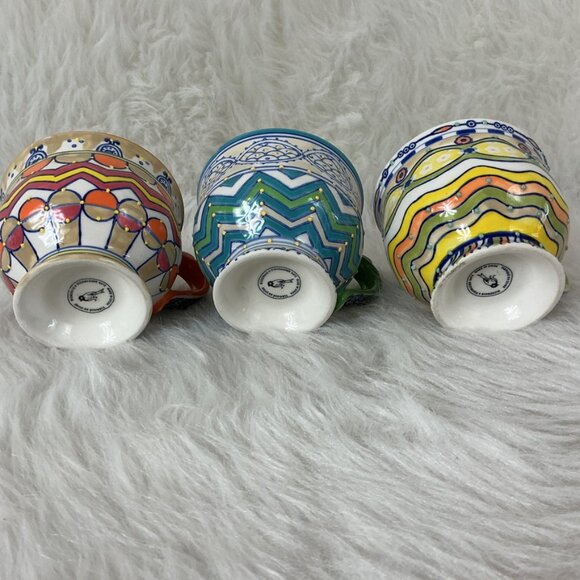 Anthropologie Footed Green, Orange, Yellow, White Colorful Mugs Cups Set Of 3 - Picture 6 of 7